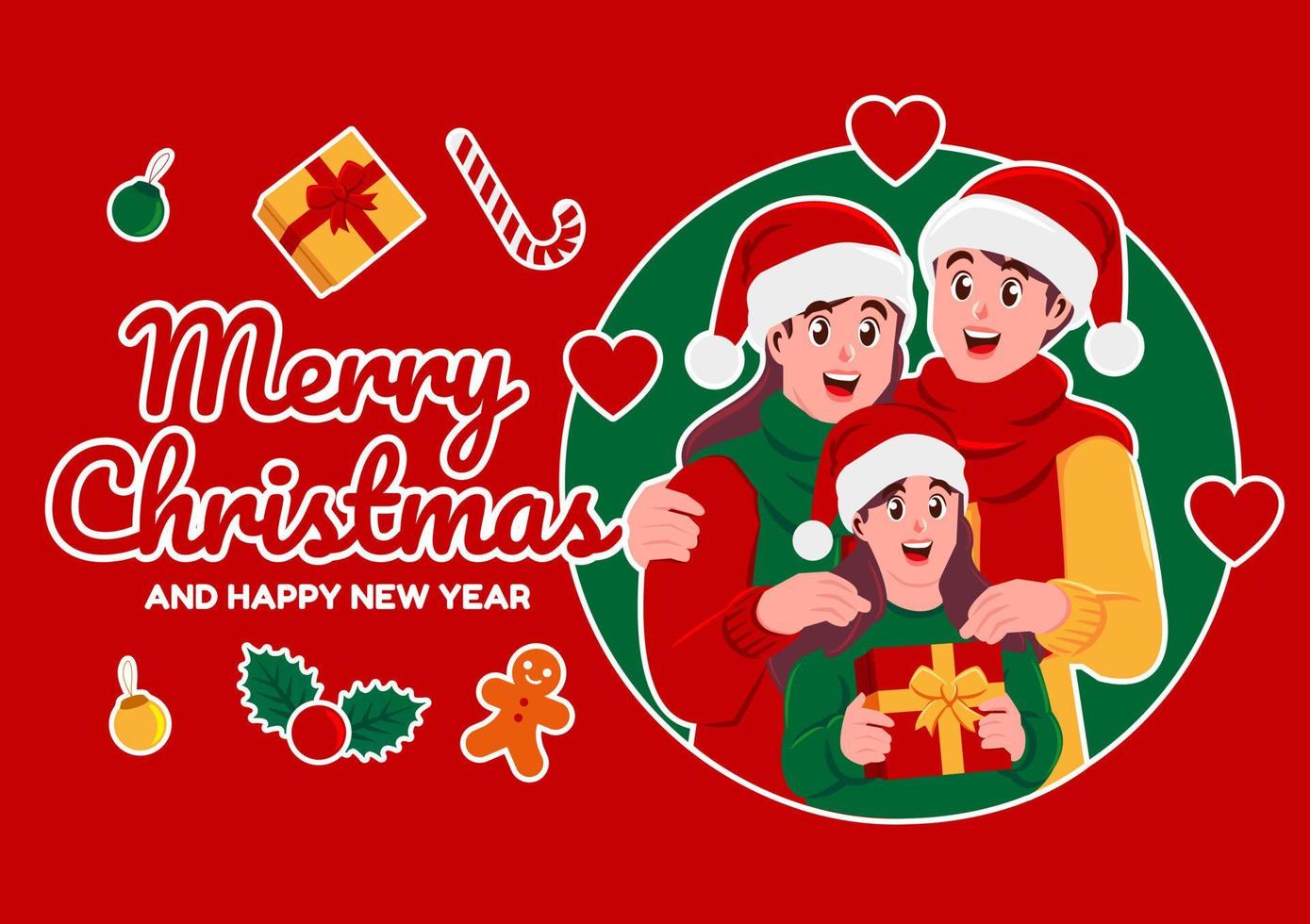 famiglia festeggiare Natale e nuovo anno, saluto carte design vettore