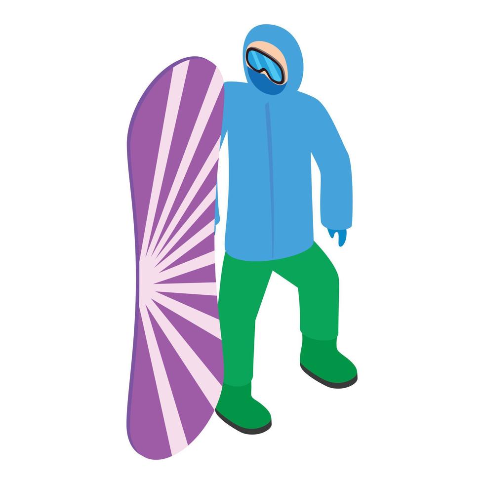 snowboarder icona, isometrico stile vettore