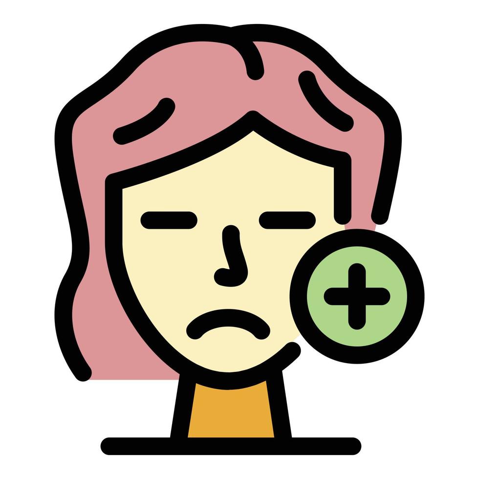 femmina viso e più cartello icona colore schema vettore
