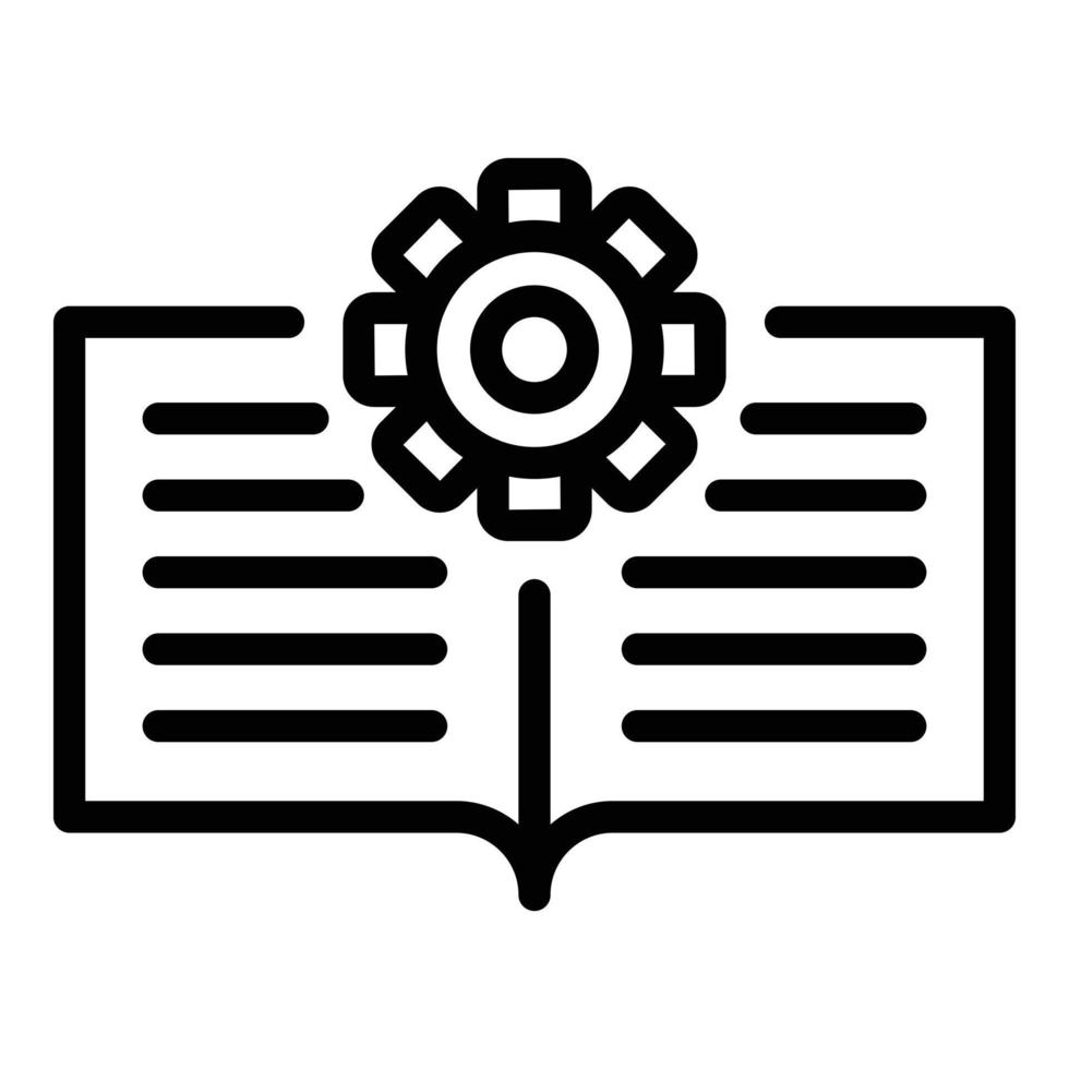 Ingranaggio libro icona, schema stile vettore