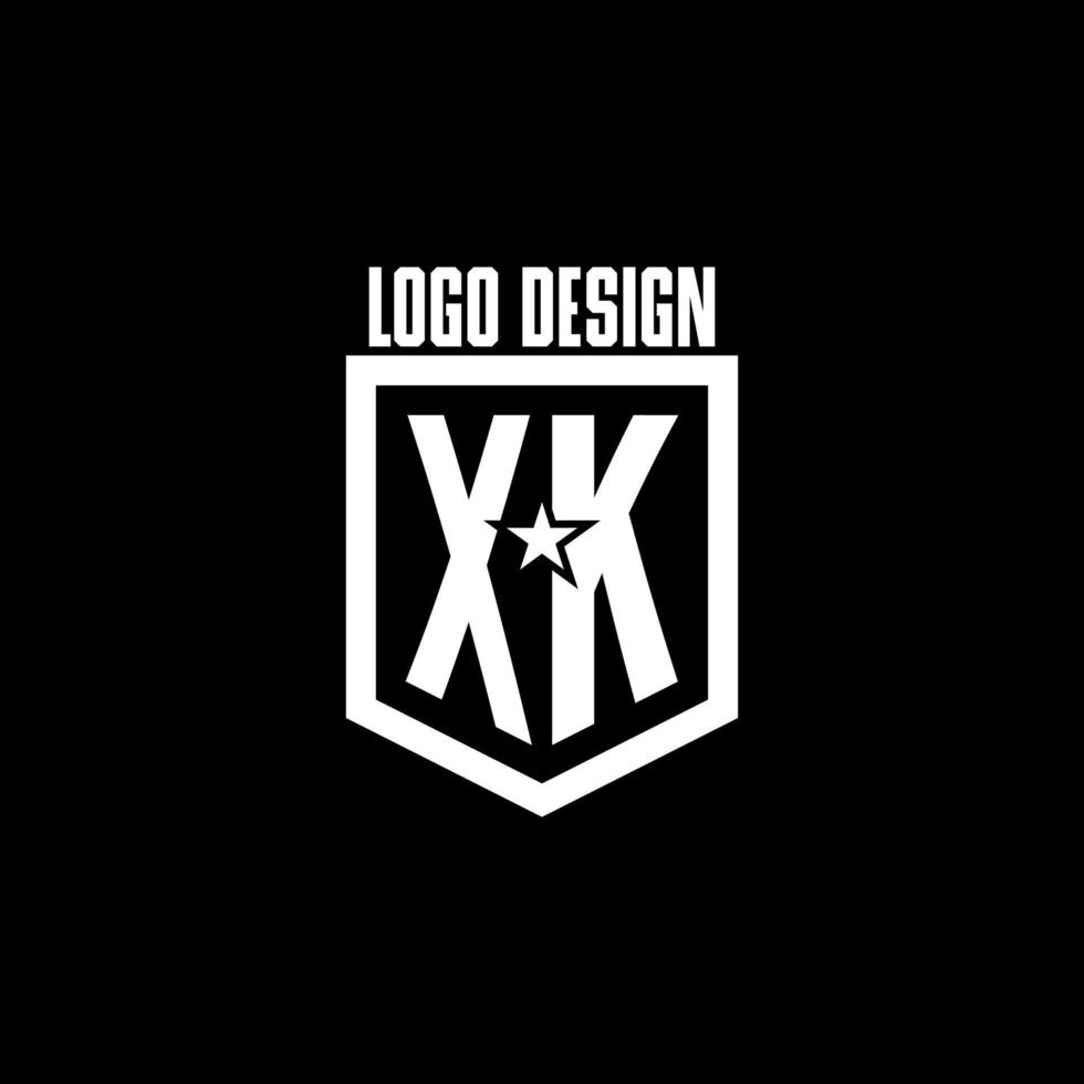 xk iniziale gioco logo con scudo e stella stile design vettore