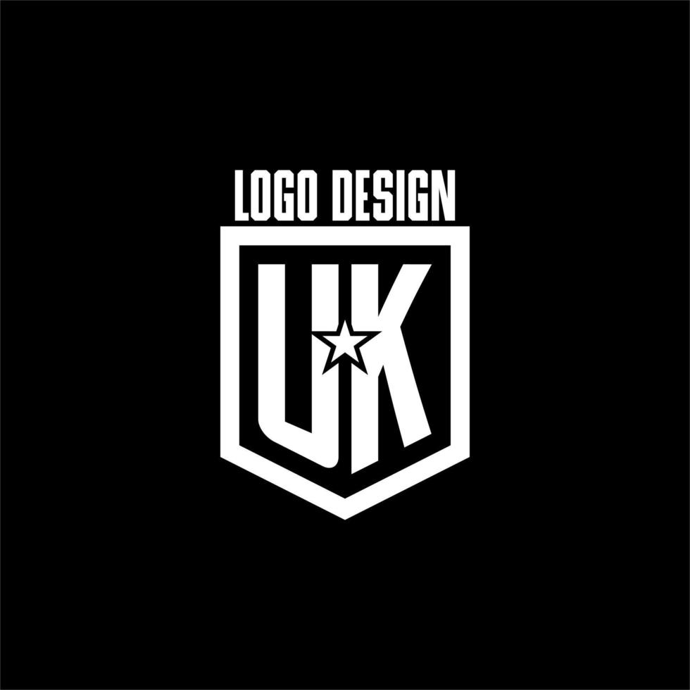 UK iniziale gioco logo con scudo e stella stile design vettore