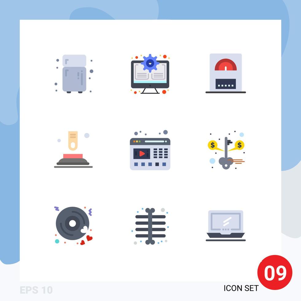 9 piatto colore concetto per siti web mobile e applicazioni sito web video riscaldatore giocatore dito modificabile vettore design elementi