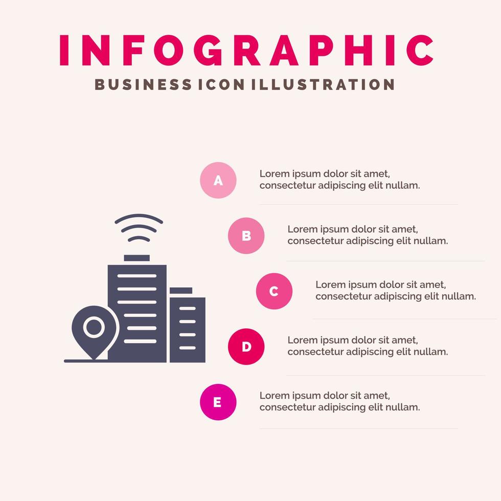 edificio Wi-Fi Posizione solido icona infografica 5 passaggi presentazione sfondo vettore