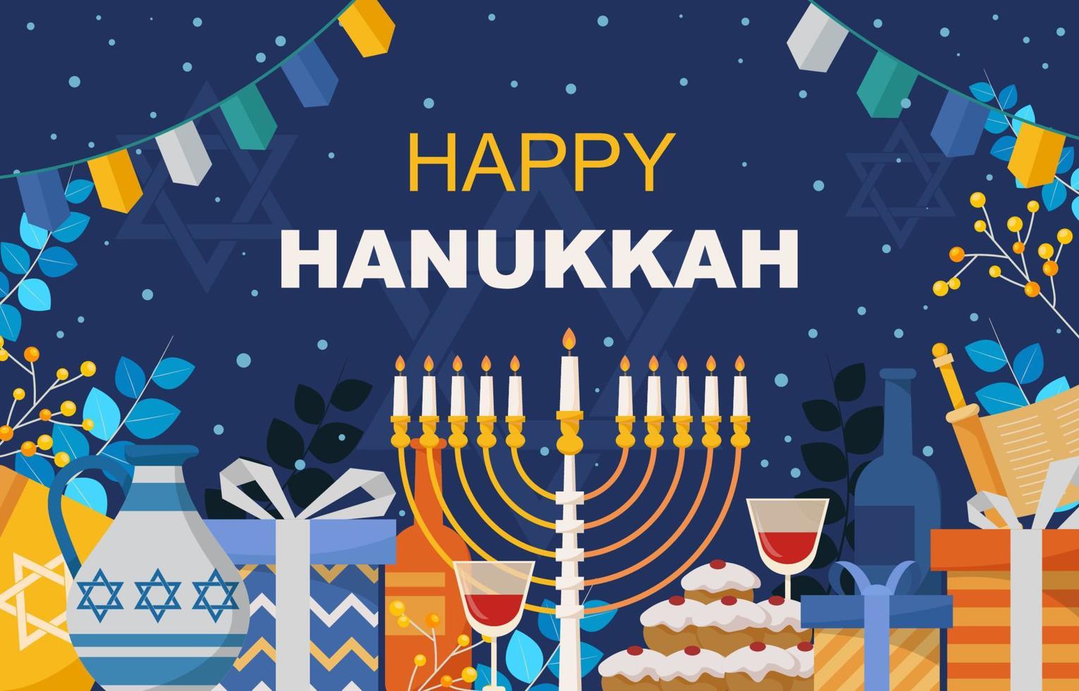 contento hanukkah con piatto colore concetto vettore
