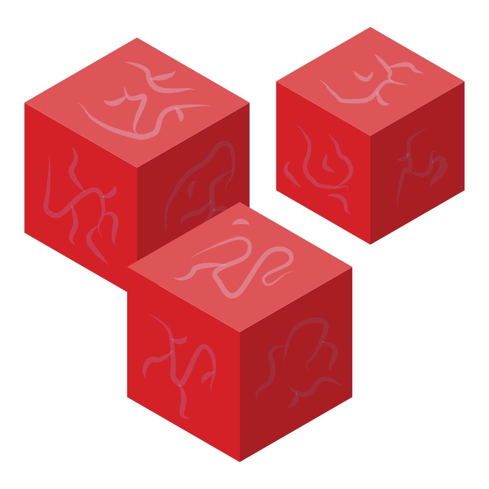 rosso carne cubi icona, isometrico stile vettore
