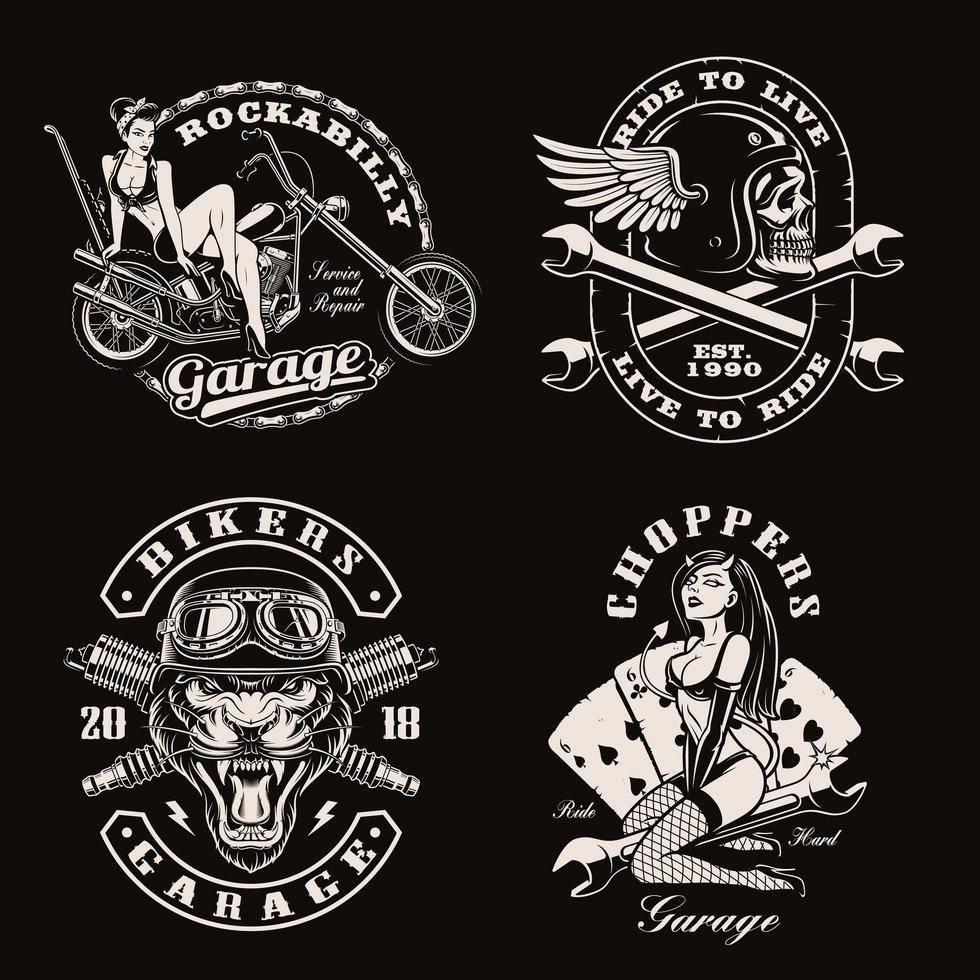 una serie di motociclisti vintage vettore