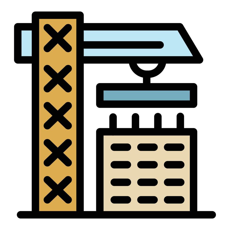 costruzione gru e edificio icona colore schema vettore