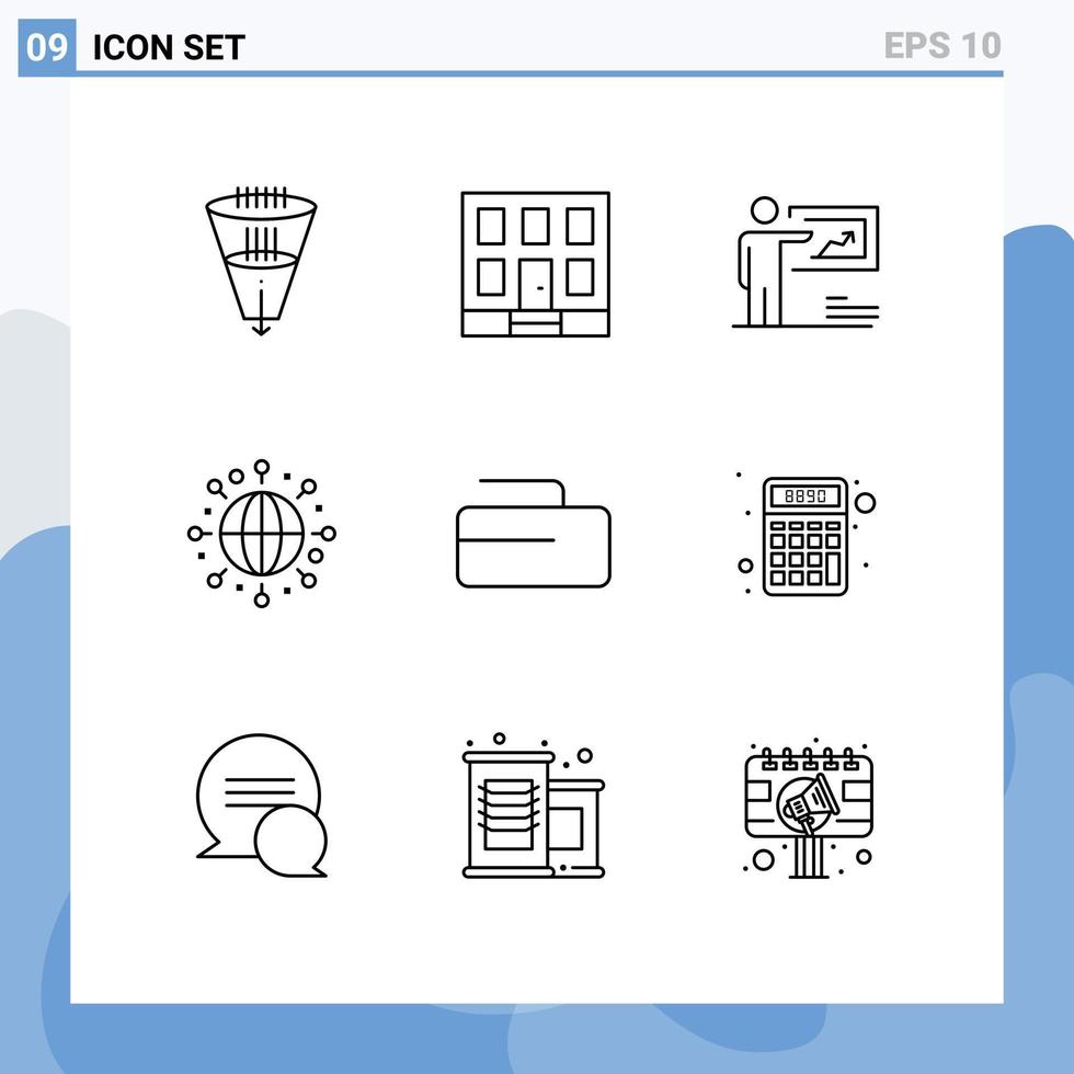gruppo di 9 moderno lineamenti impostato per arricciatura globo costruzione globale attività commerciale modificabile vettore design elementi