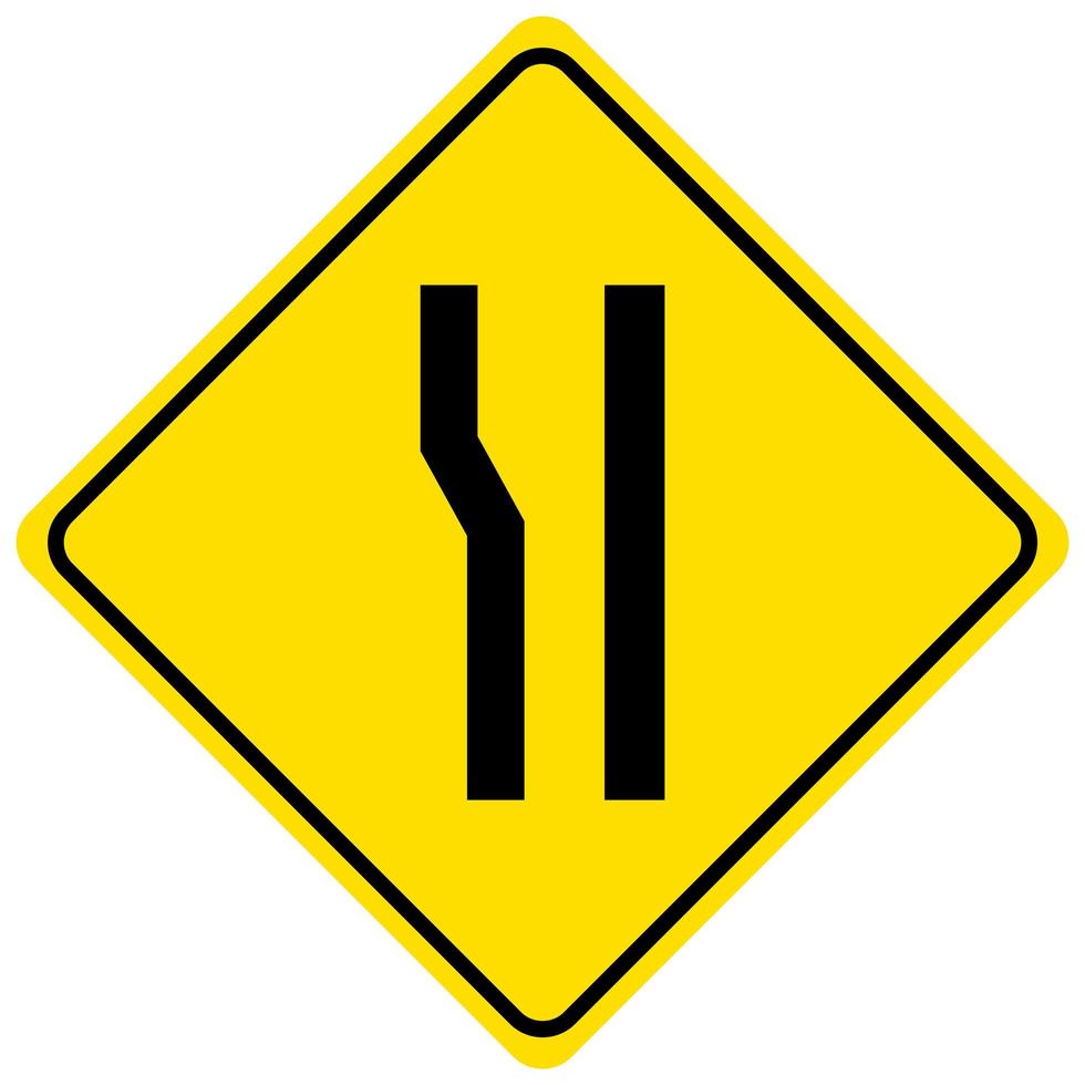 segnale di avvertimento per un restringimento della strada su sfondo bianco vettore