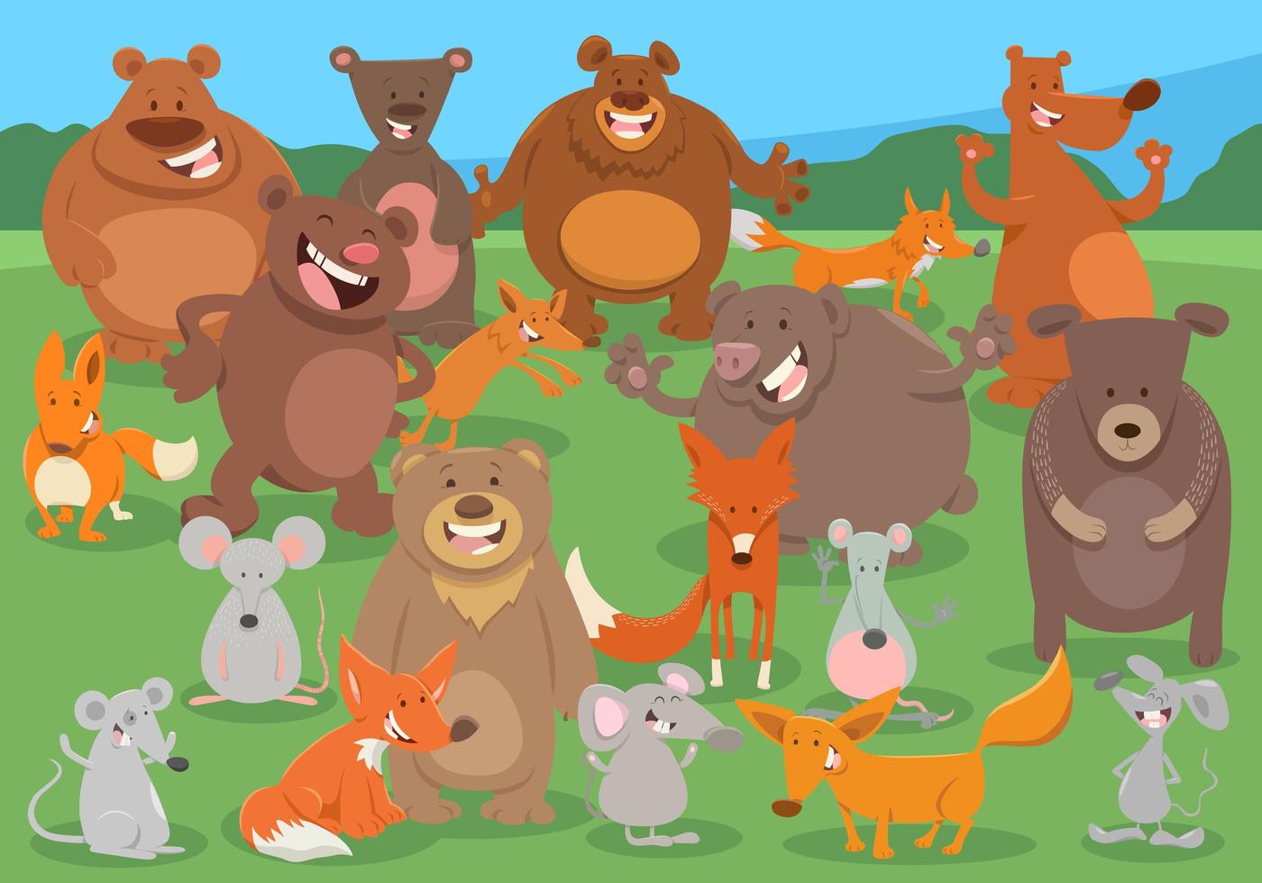 gruppo di personaggi di animali selvatici dei cartoni animati vettore
