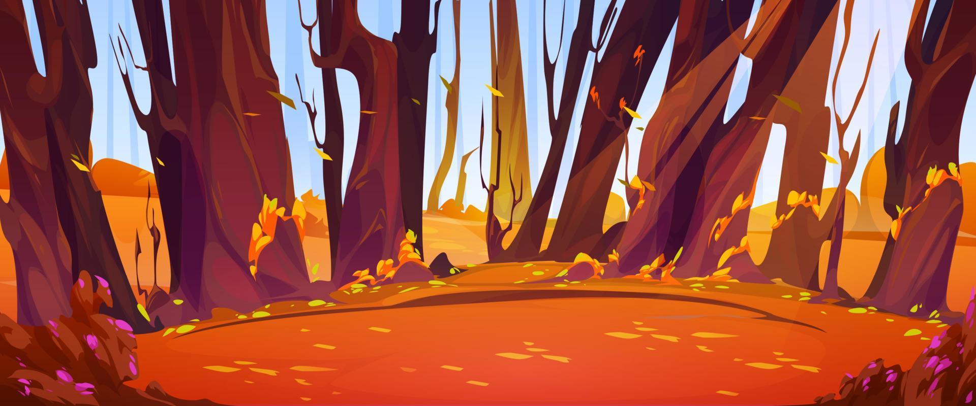 autunno foresta scena con alberi e cespugli vettore