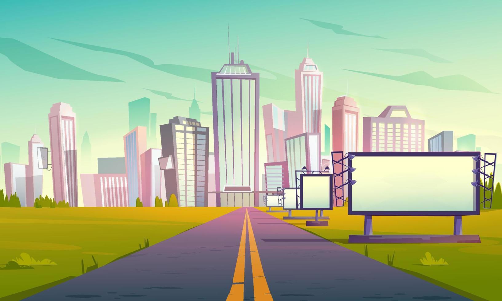 strada per città con cartelloni prospettiva Visualizza vettore