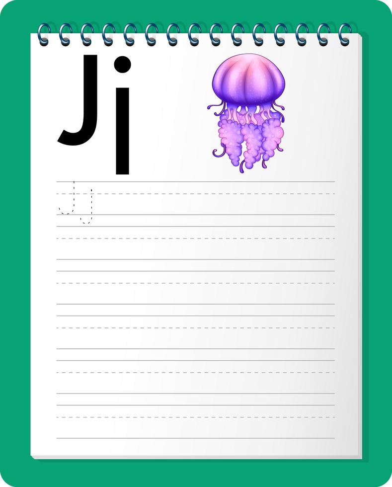 foglio di lavoro per tracciare l'alfabeto con la lettera j e j vettore