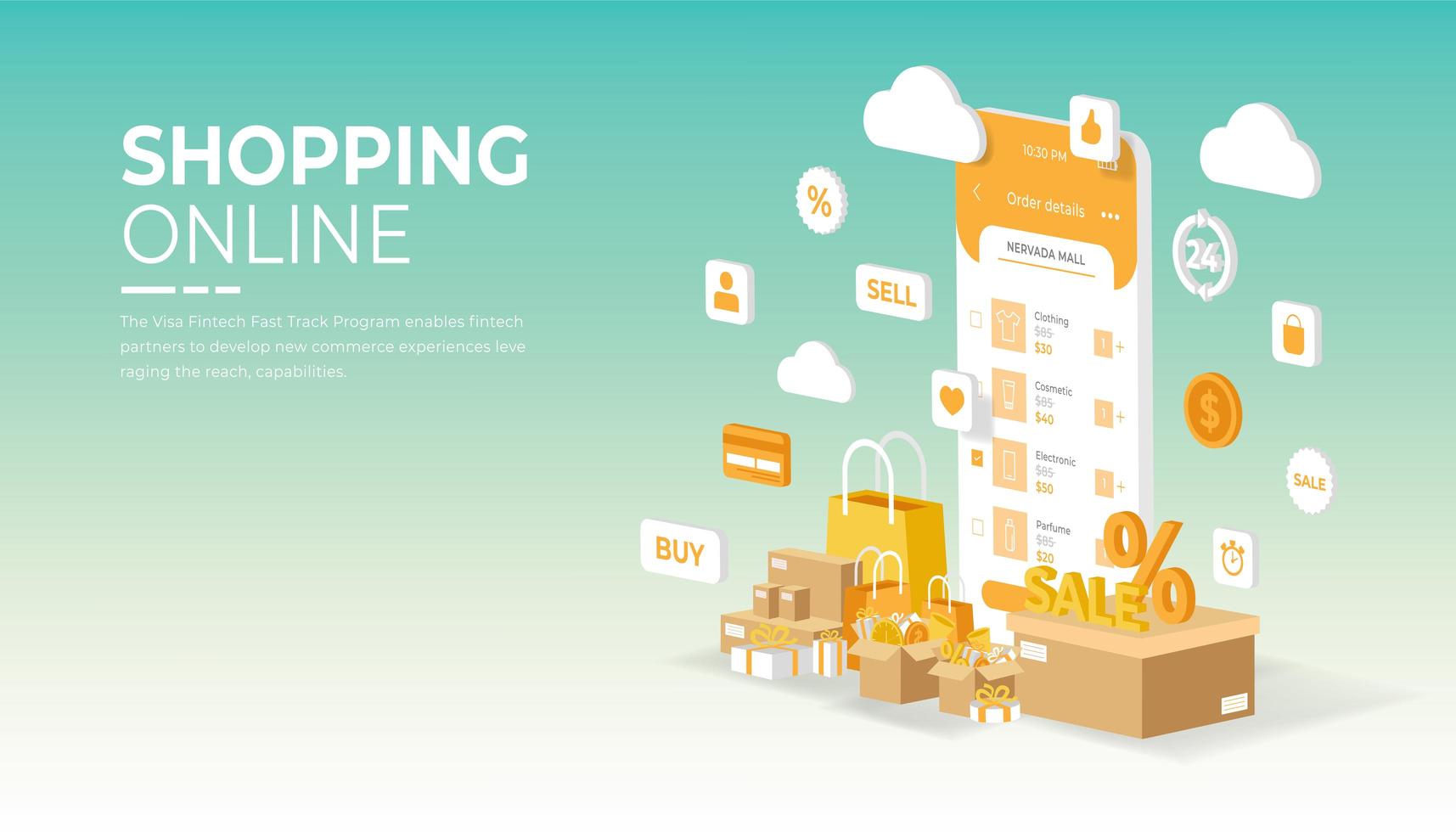 applicazione mobile per lo shopping online sul sito web vettore