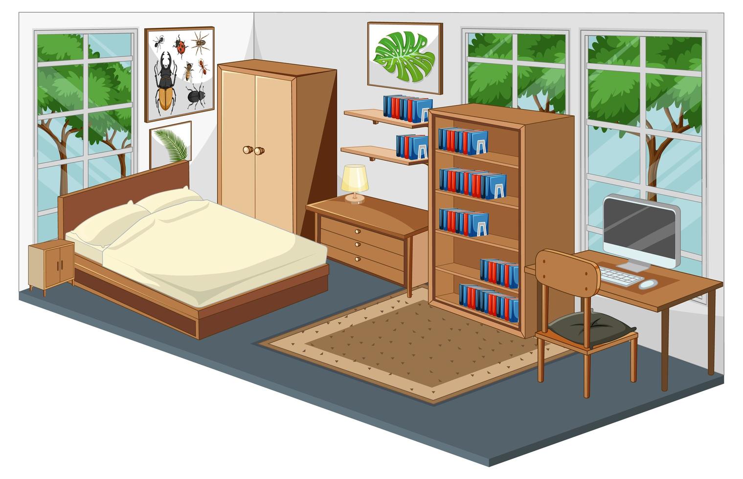 interno camera da letto con mobili in stile moderno vettore