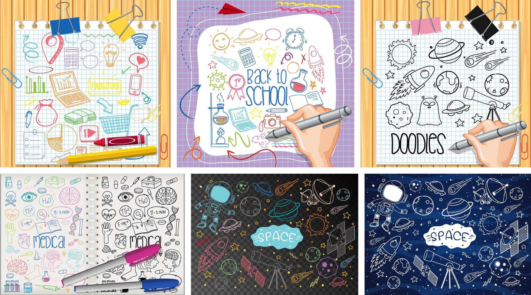 set di oggetti colorati e simboli disegnati a mano doodle vettore