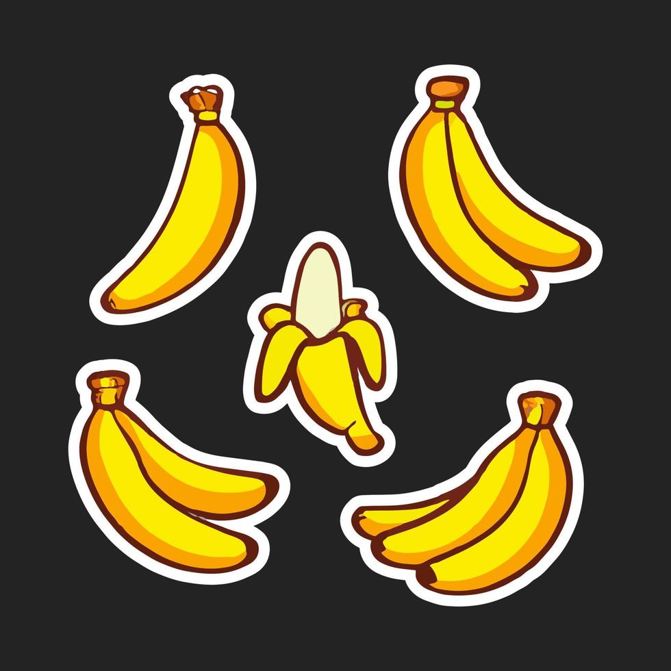 Banana impostato etichetta cartone animato stile. Banana icona impostare. vettore