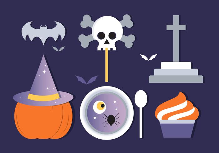 Icone e elementi di Halloween vettoriali gratis Design piatto