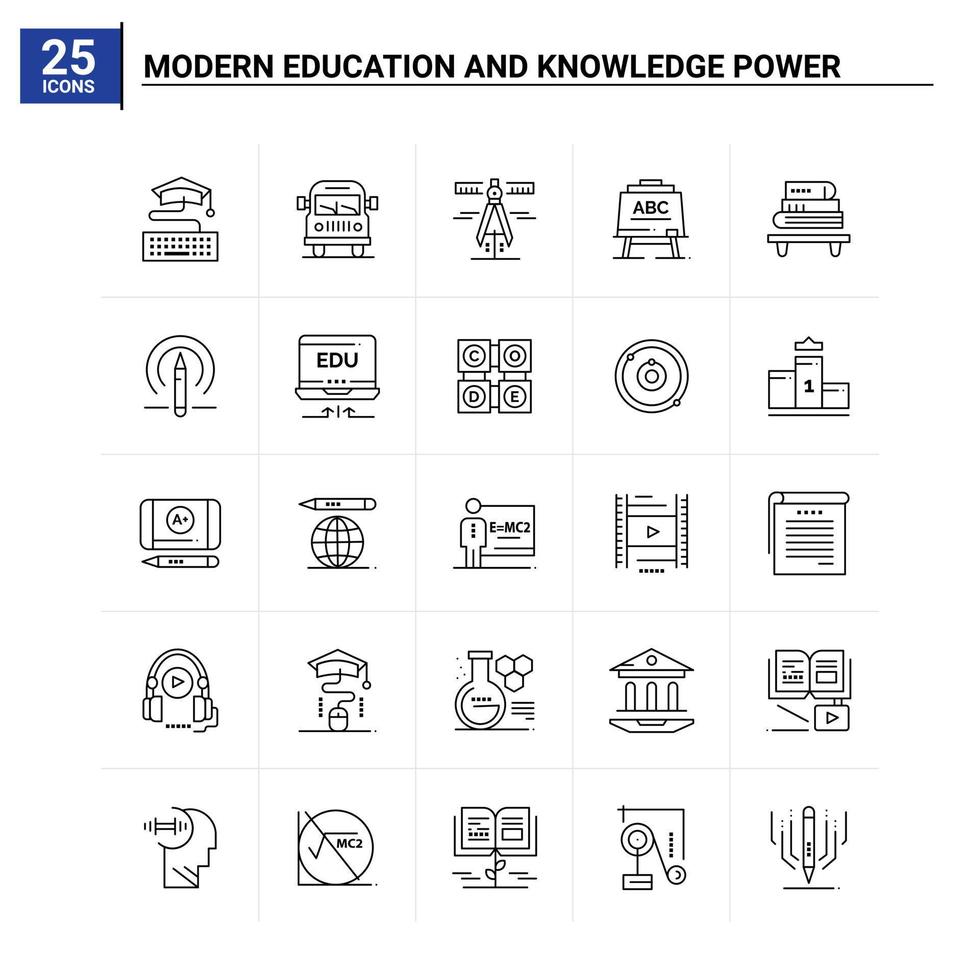 25 moderno formazione scolastica e conoscenza energia icona impostato vettore sfondo