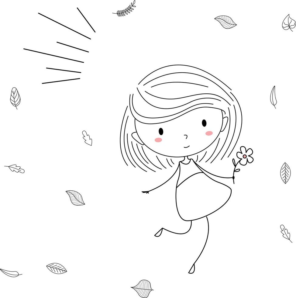 mano disegnato cartone animato contento bambini, azione vettore - immaginazione illustrazione, ragazza bambino danza