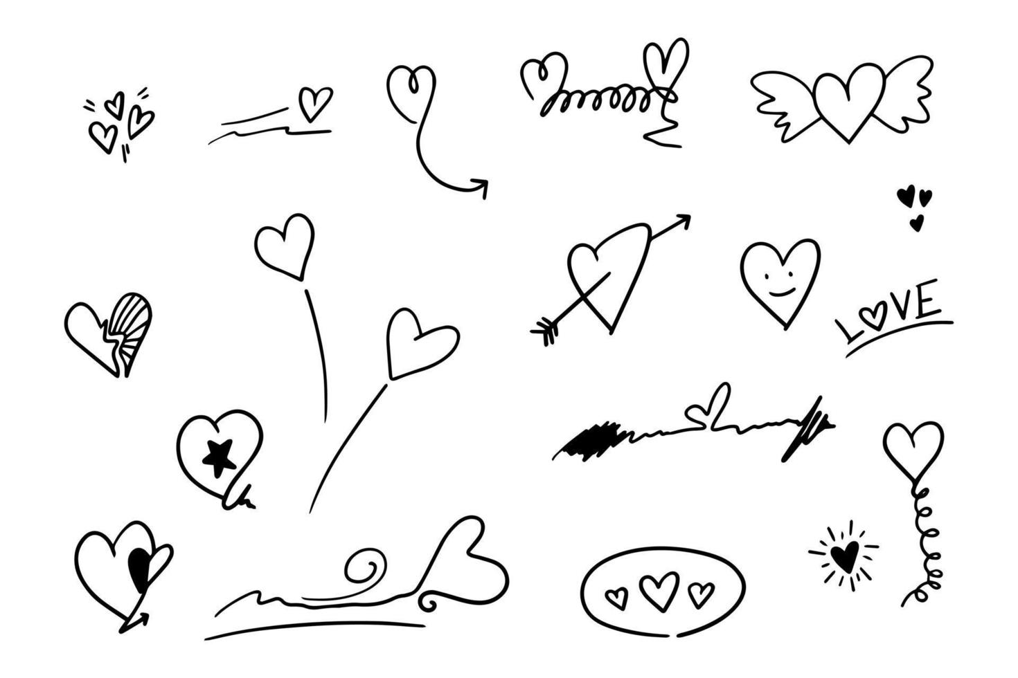 doodle del cuore, amore, illustrazione vettoriale. vettore