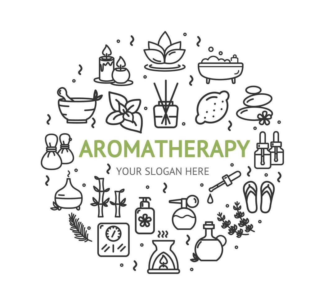 aromaterapia design modello magro linea icona bandiera concetto. vettore