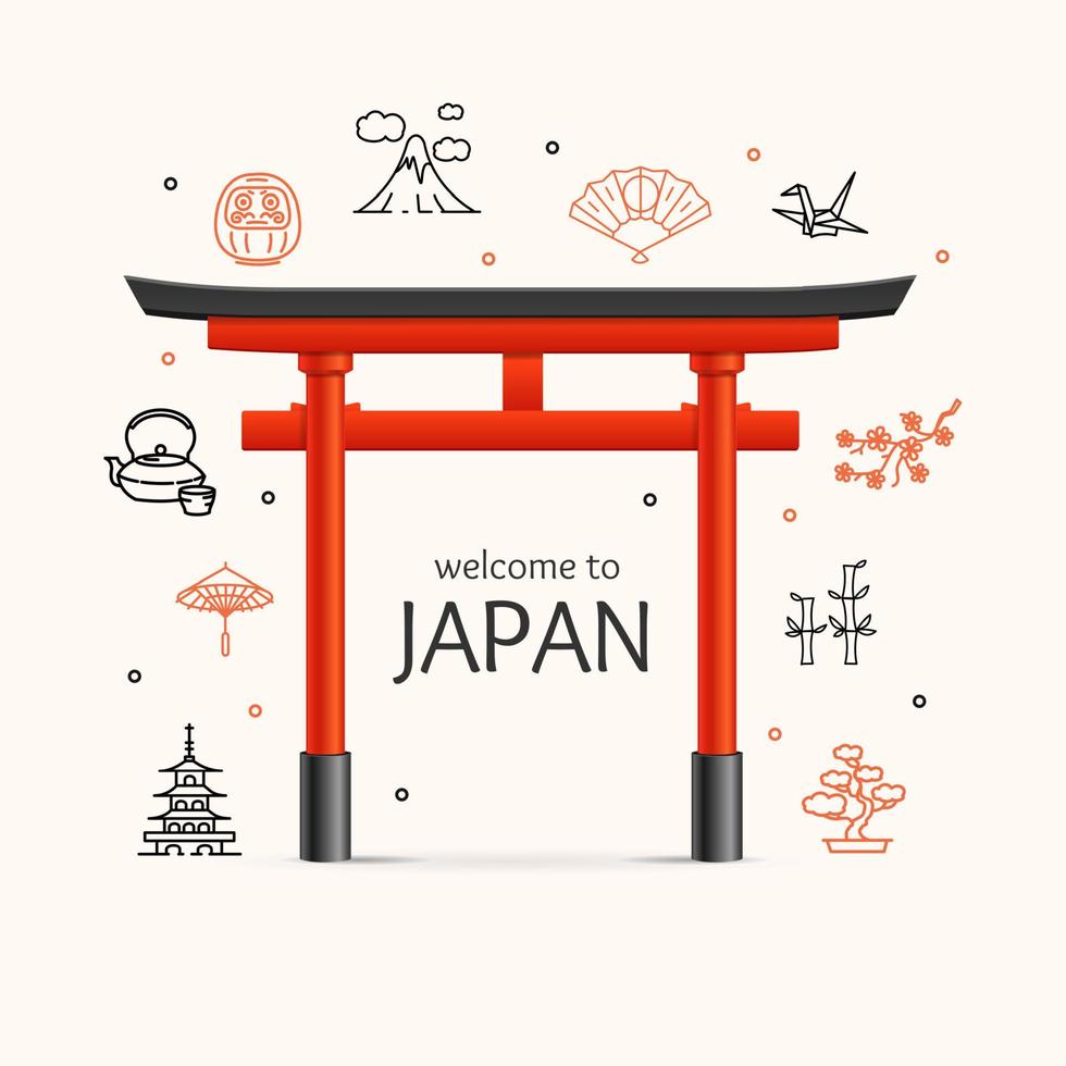 benvenuto Giappone viaggio concetto con torii cancello. vettore