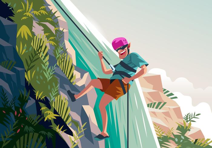 Rappel Down Waterfall Vector