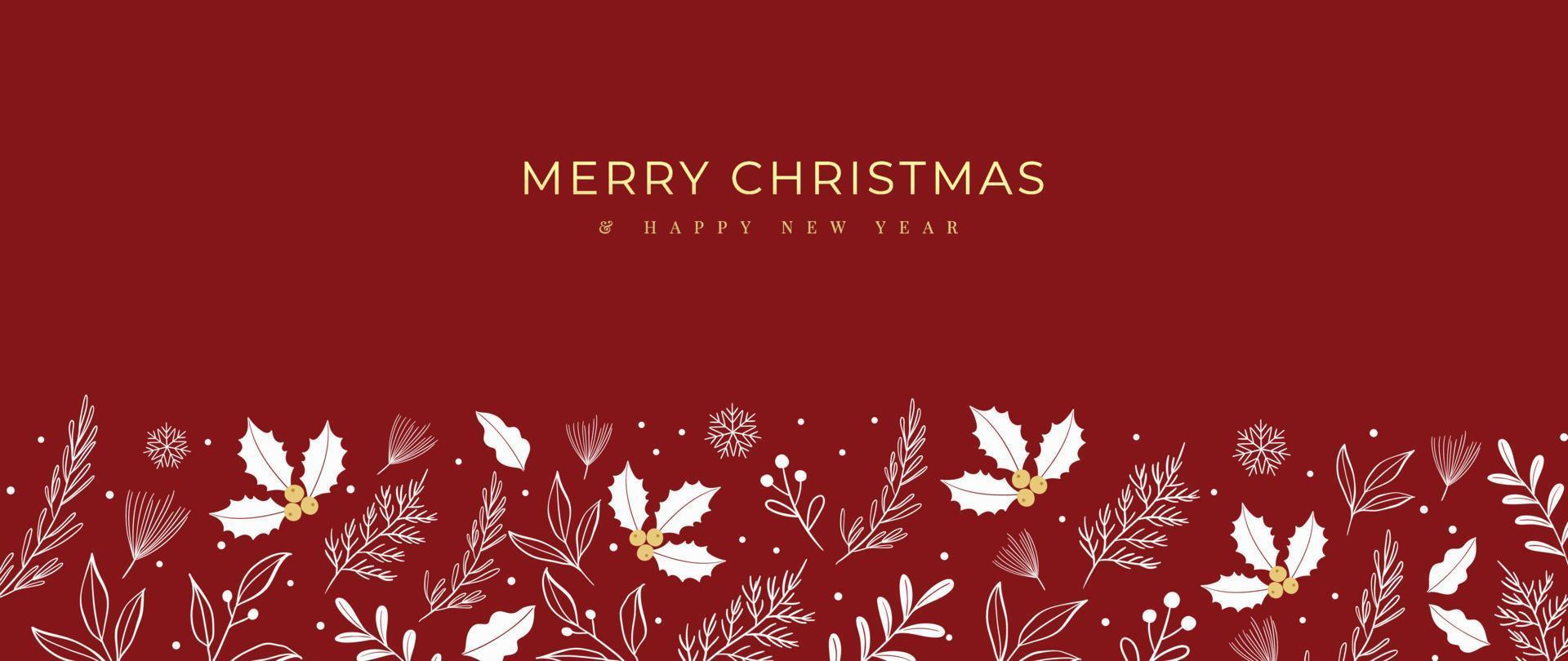 lusso Natale e contento nuovo anno concetto sfondo vettore. elegante bianca Natale inverno foglia ramo, agrifoglio, pino foglia, vischio su rosso sfondo. design per sfondo, carta, coperchio, manifesto. vettore