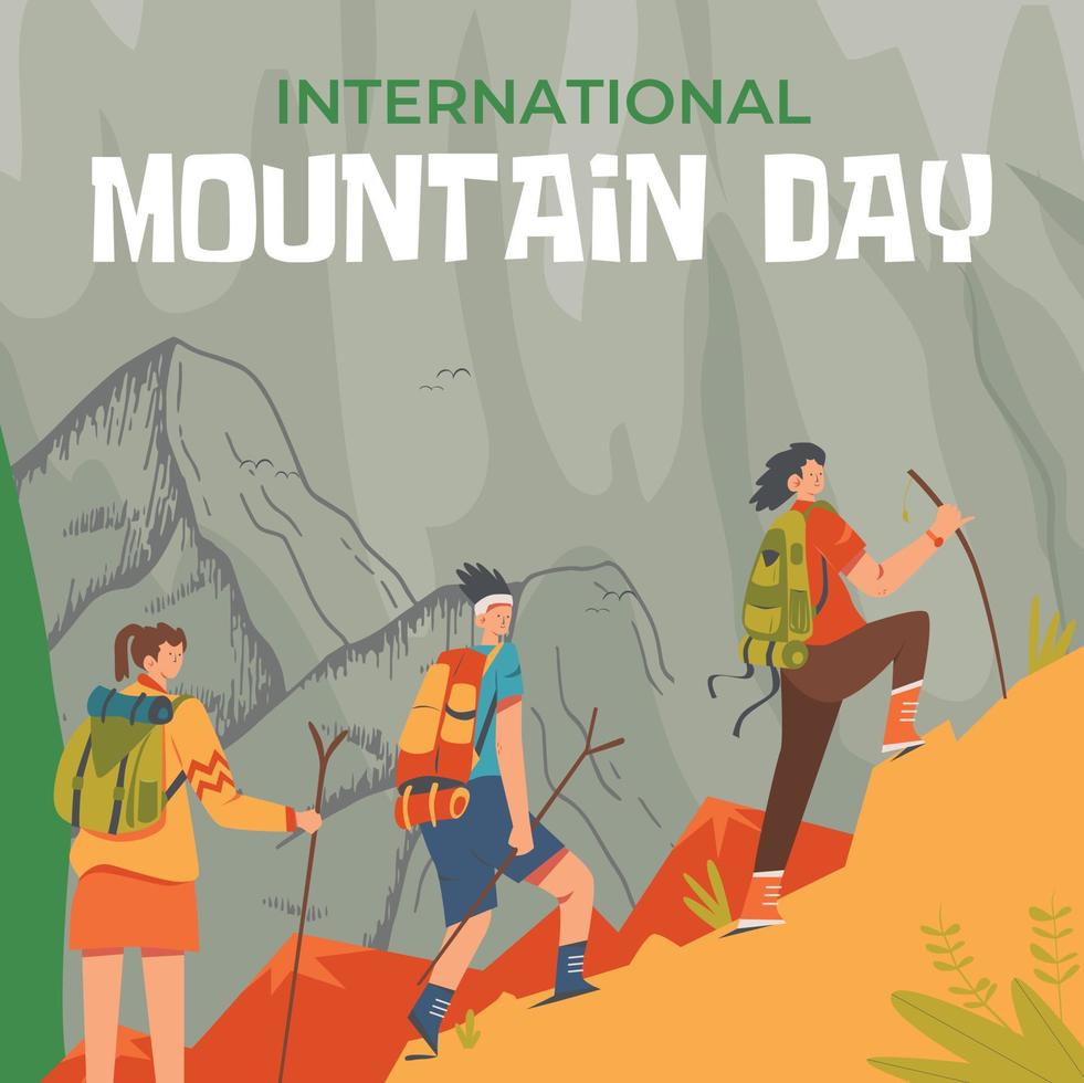 internazionale montagna giorno, verde e arancia divertimento internazionale montagna giorno vettore illustrazione.