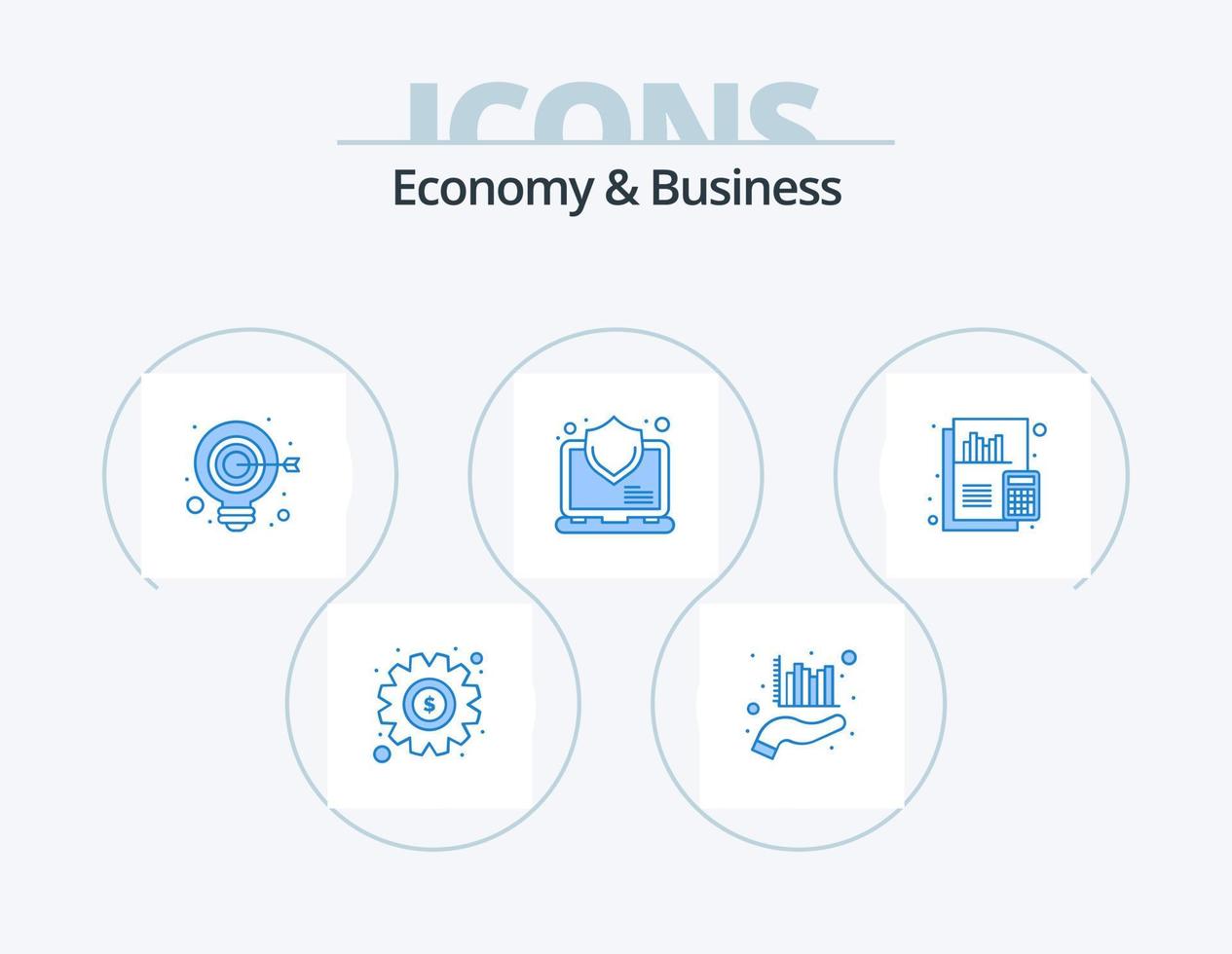 economia e attività commerciale blu icona imballare 5 icona design. calcolo. sicurezza. lampadina. sicurezza. computer vettore