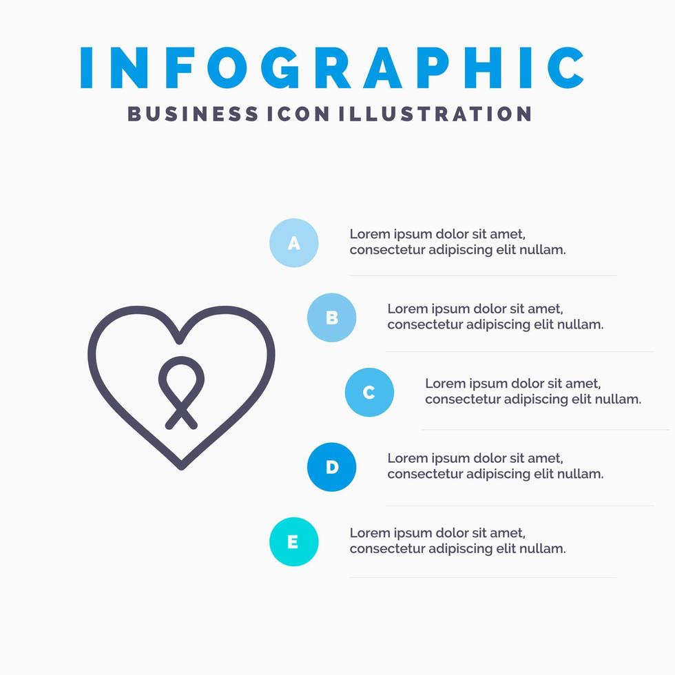 cuore amore romanza paziente blu infografica modello 5 passaggi vettore linea icona modello