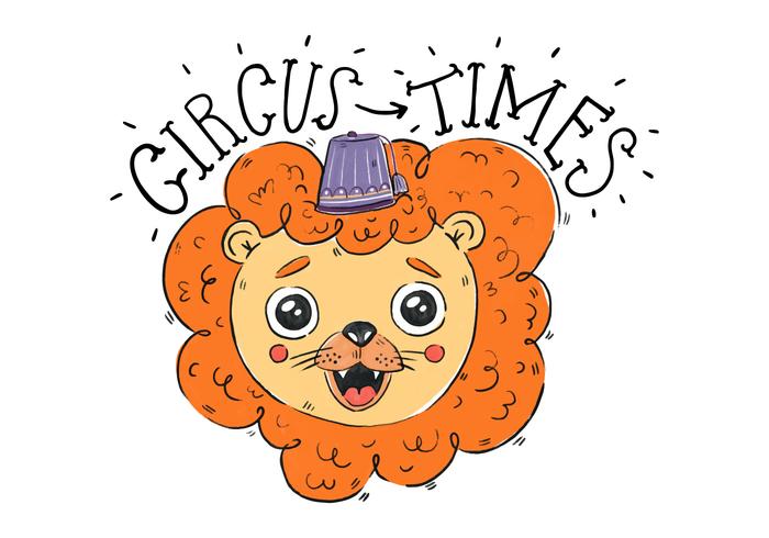 Cute Lion With Purple Circus Cappello sorridente e circo citazione vettore