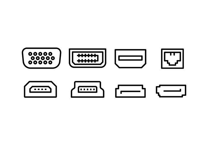 Set di icone porta interfaccia computer vettore