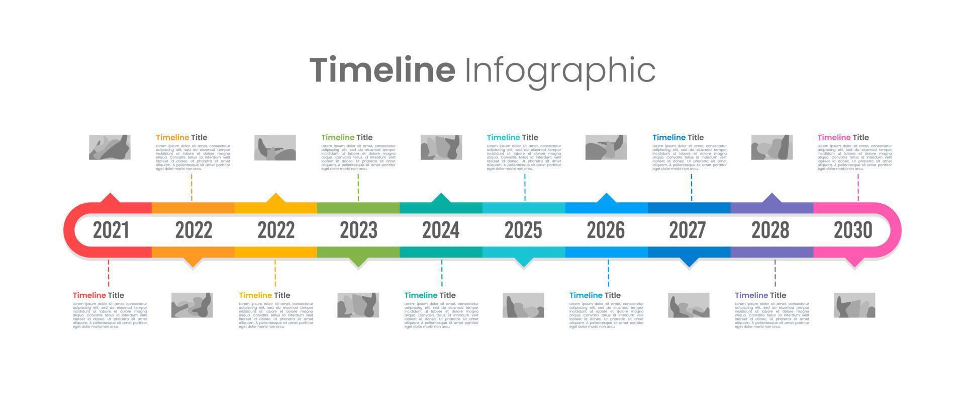 Infografica colorato sequenza temporale. anniversario 10 ° anno. azienda pietra miliare. vettore illustrazione.