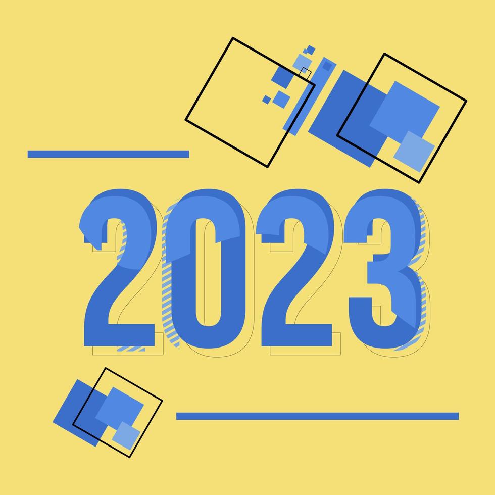 2023 testo tipografia vettore disegno, blu e giallo colore
