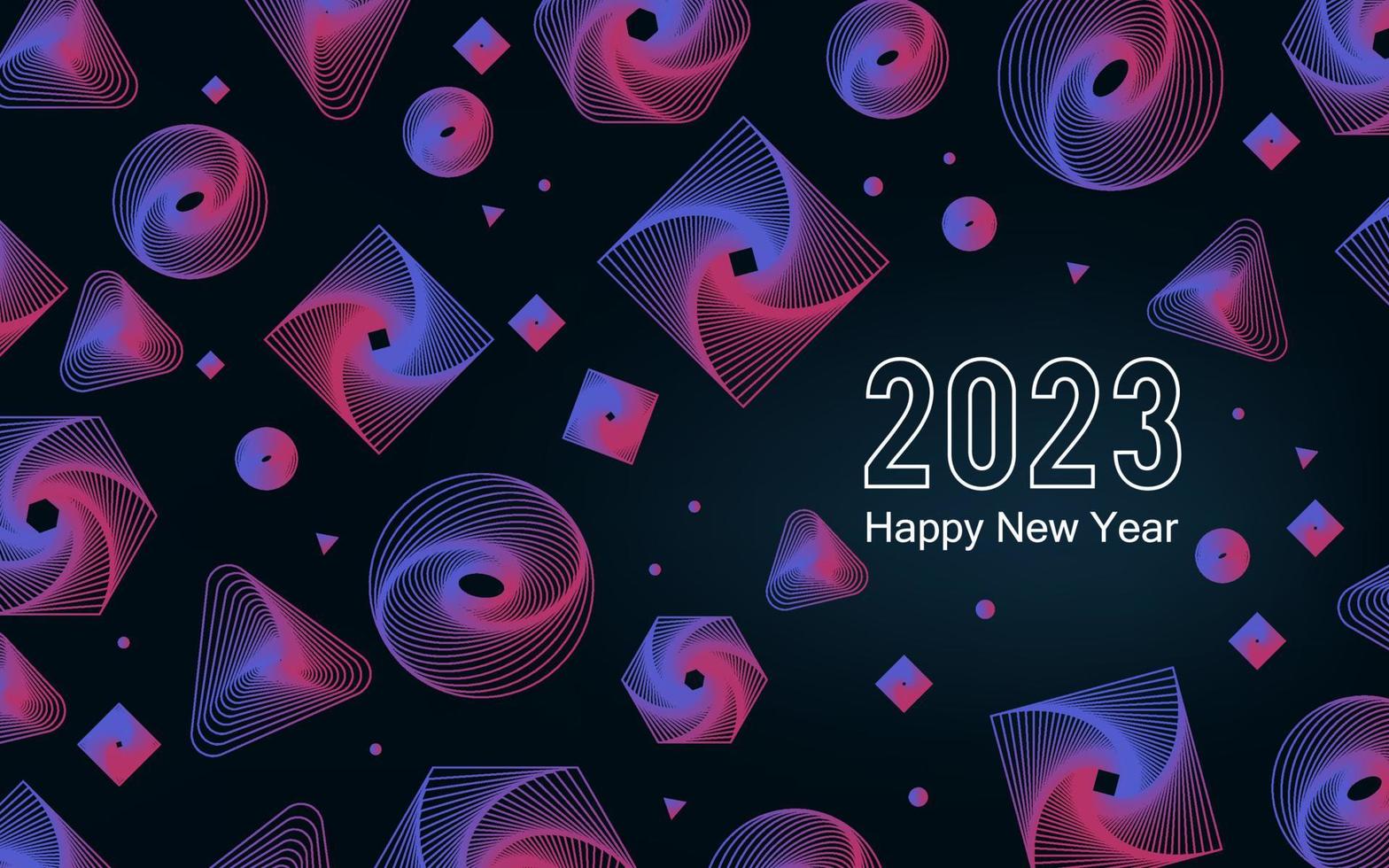 contento nuovo anno 2023. numero testo 2023 su astratto colorato forma sfondo. vettore