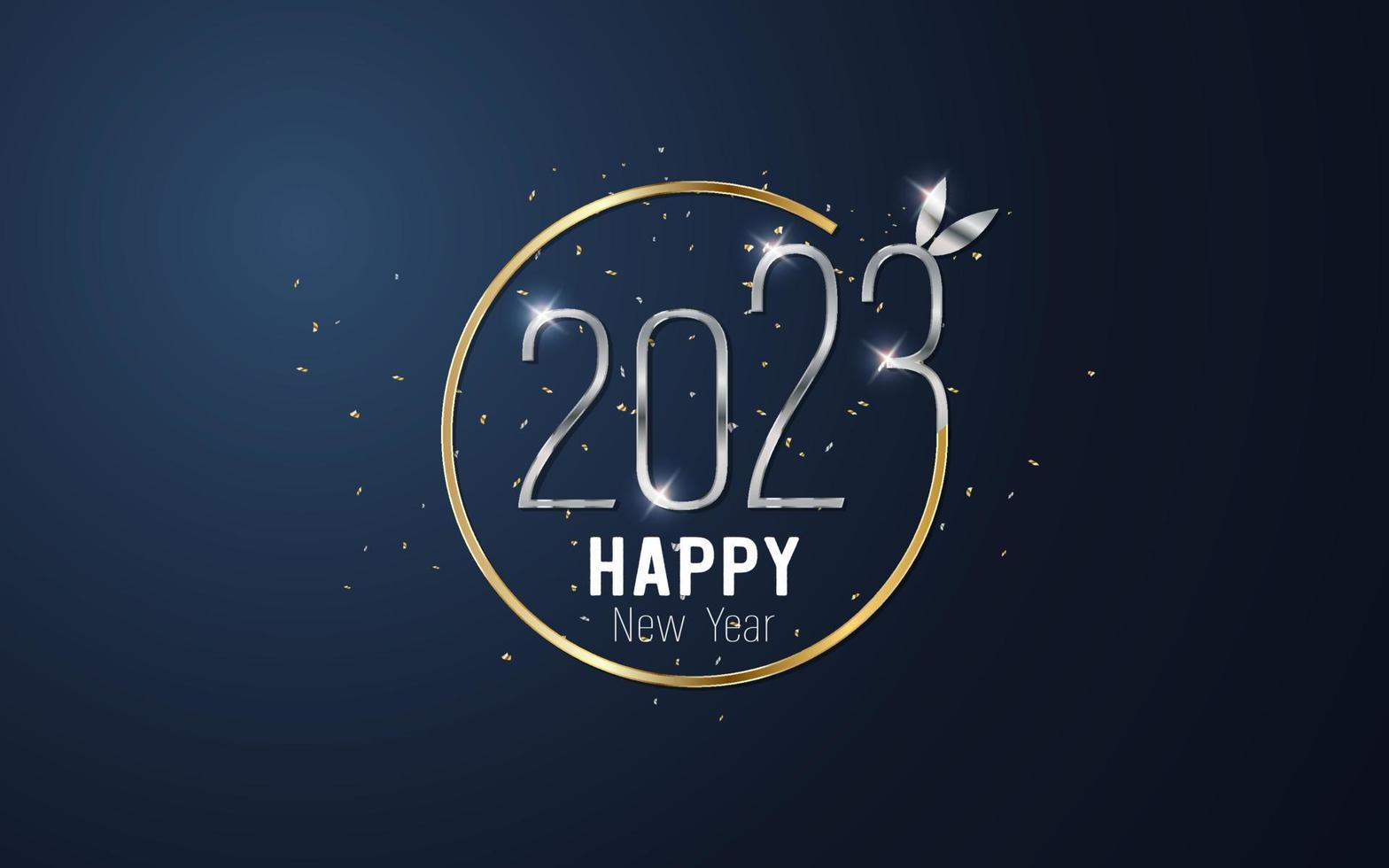 contento nuovo anno 2023. metallo numero e nastro su blu pendenza sfondo. vettore