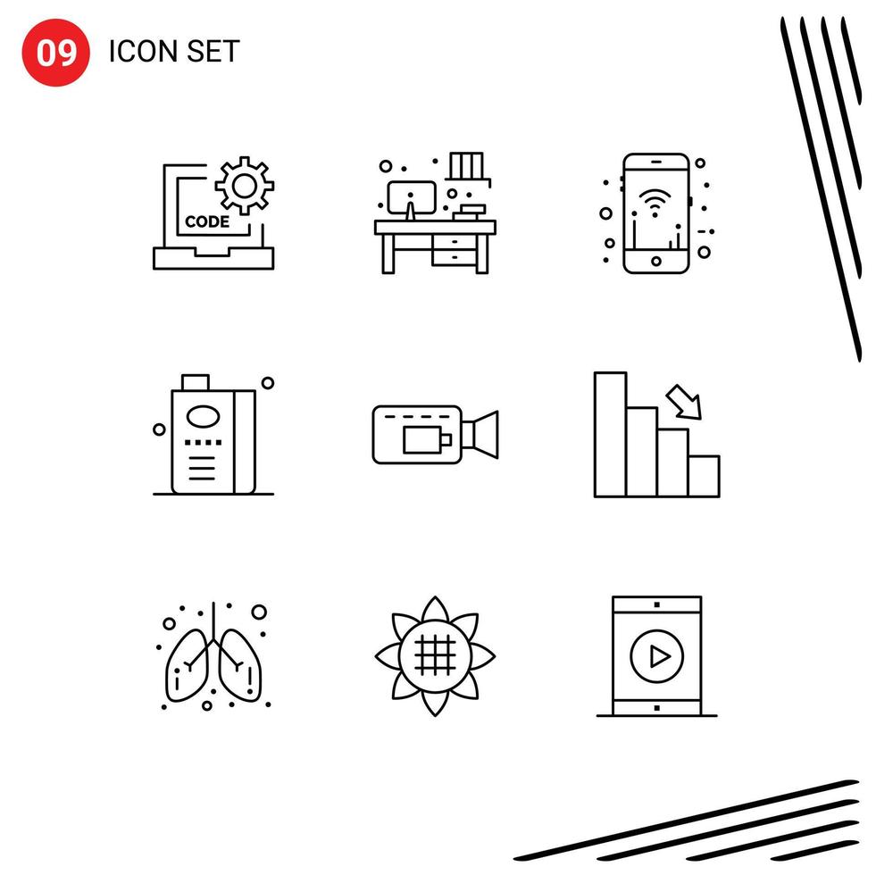 azione vettore icona imballare di 9 linea segni e simboli per Camera frutta mobile cibo e modificabile vettore design elementi