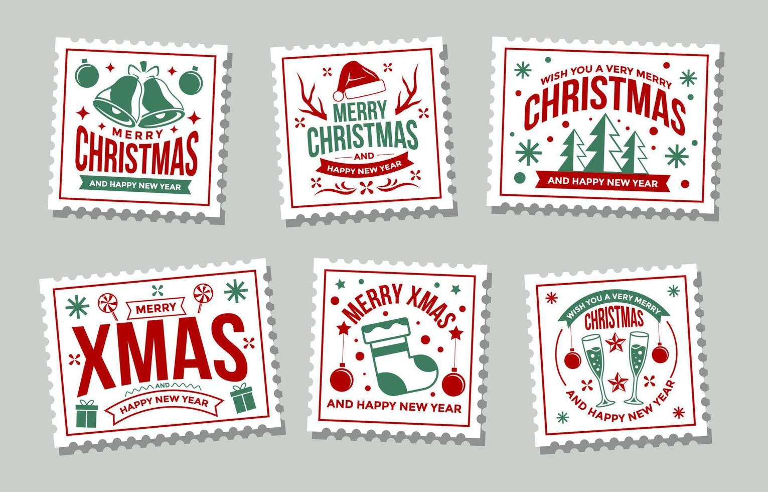 allegro Natale francobollo etichetta vettore