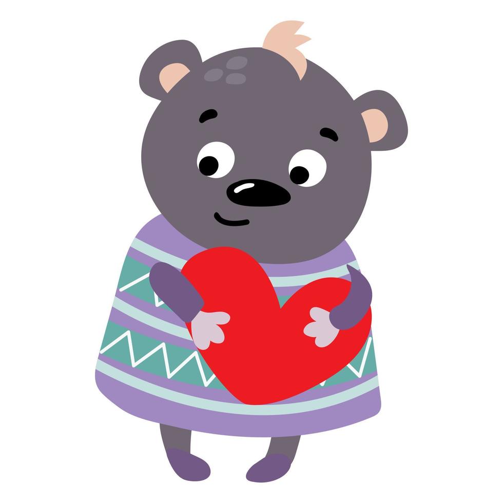 carino mano disegnato orsacchiotto orso con un' cuore. valentika. bianca sfondo, isolato. vettore illustrazione.