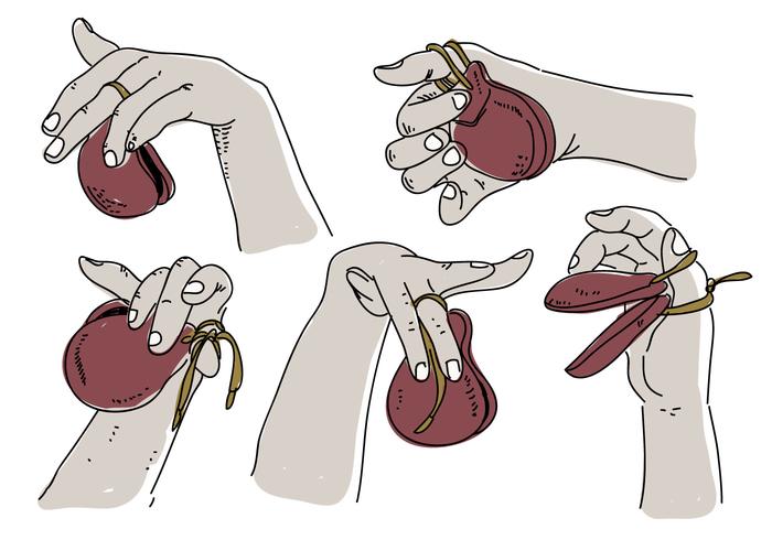 Illustrazione disegnata a mano di vettore di posa delle castagnette a disposizione