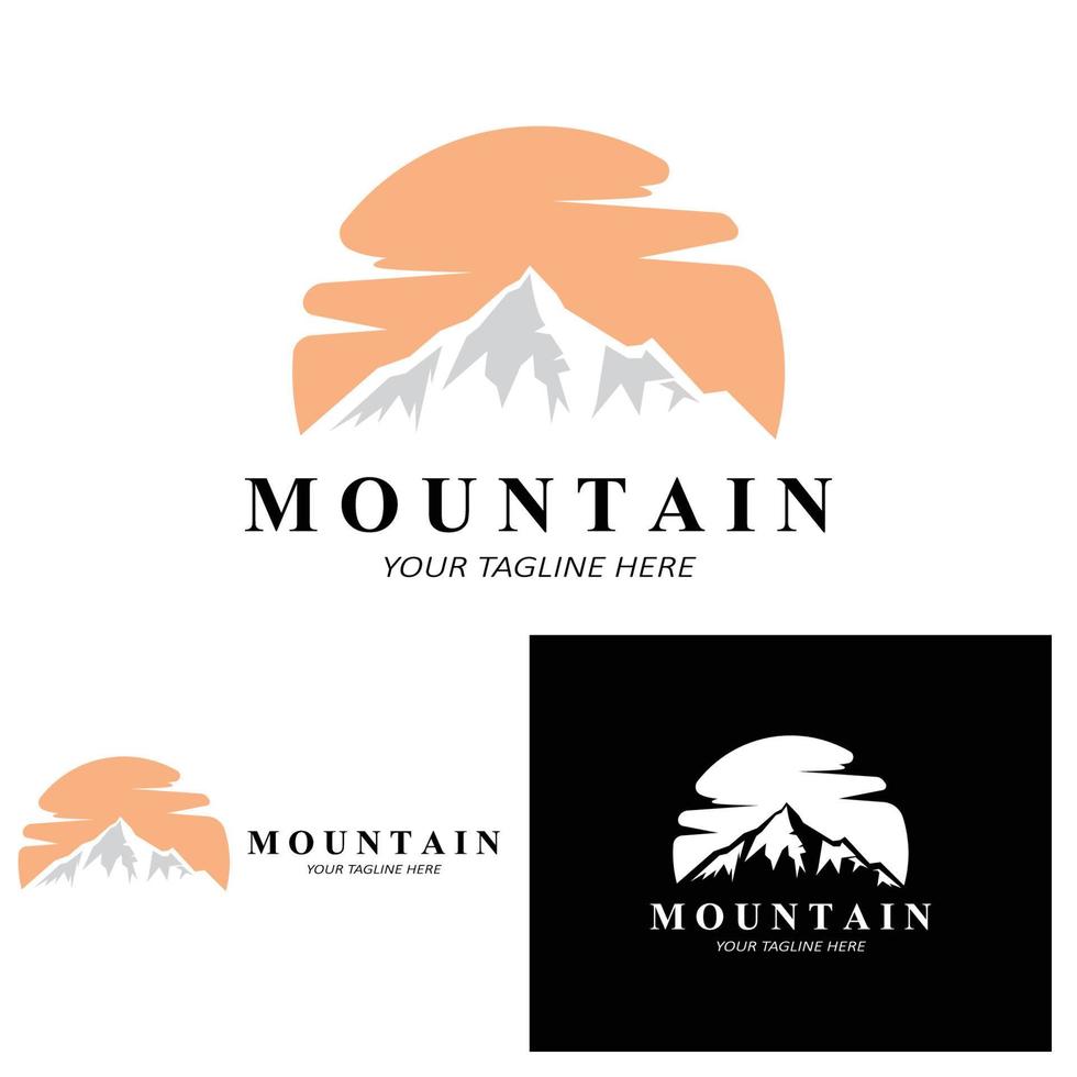 design del logo di montagna, luogo vettoriale per escursionisti amanti della natura