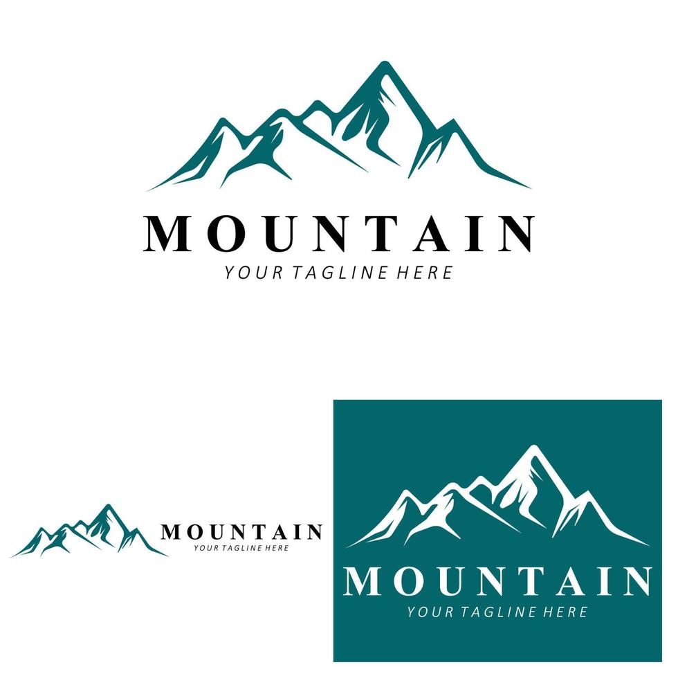 design del logo di montagna, luogo vettoriale per escursionisti amanti della natura