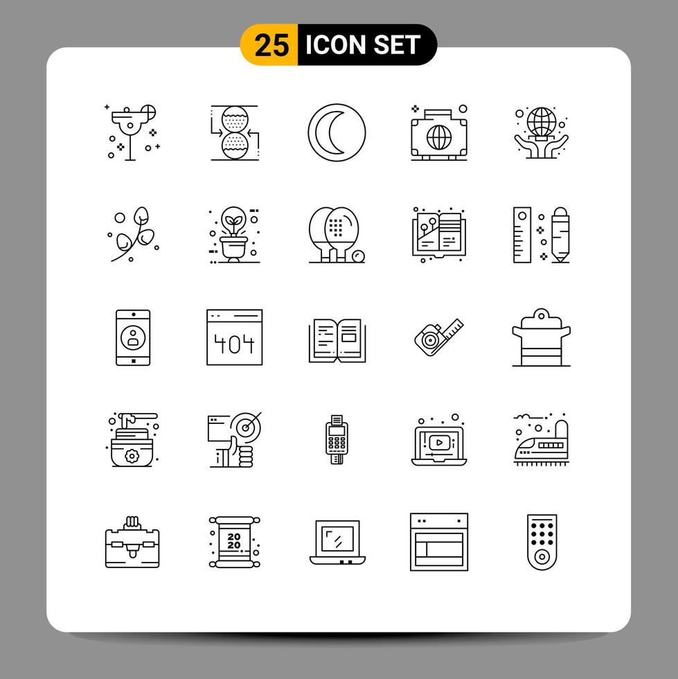 impostato di 25 moderno ui icone simboli segni per cura internazionale Luna globale Borsa modificabile vettore design elementi