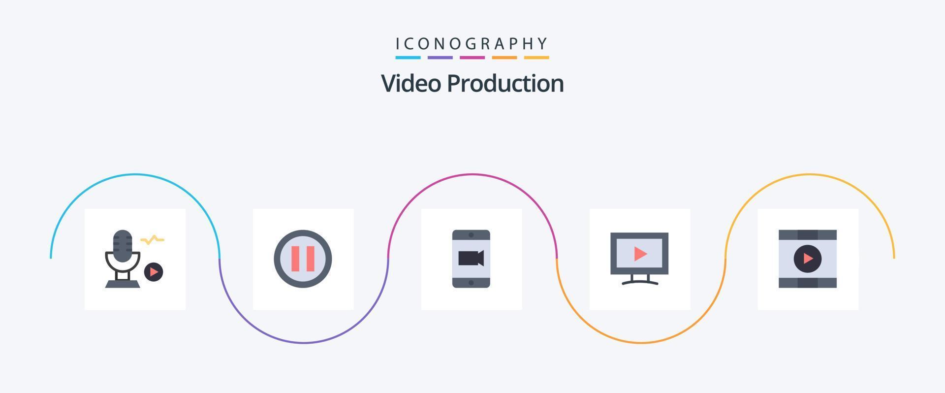 video produzione piatto 5 icona imballare Compreso inizio. media. video. controllo. video vettore