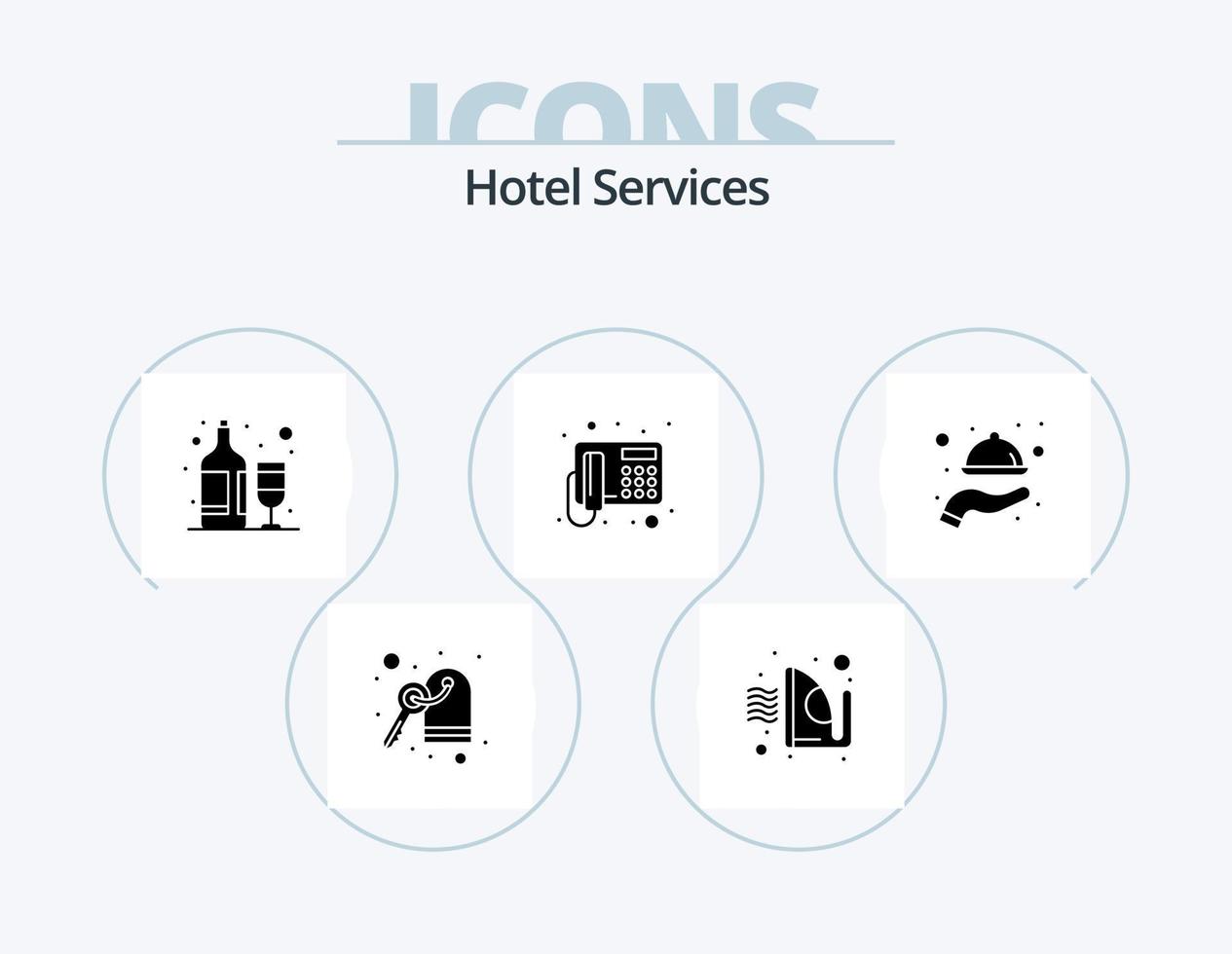 Hotel Servizi glifo icona imballare 5 icona design. servendo. cibo. vino. piatto. telefono vettore