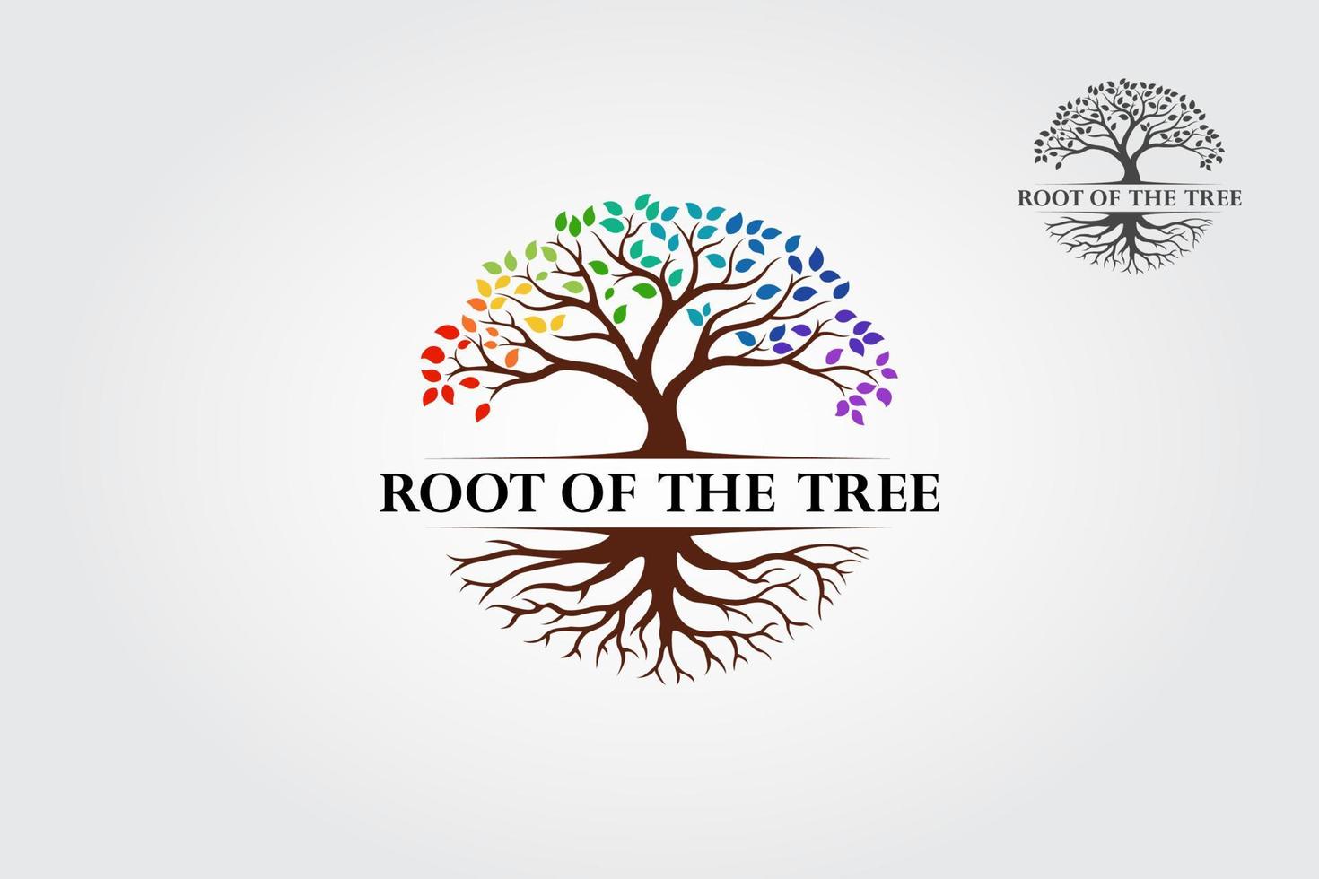 radice di il albero arcobaleno - vettore logo illustrazione. Questo logo simboleggiare un' protezione, pace, tranquillità, crescita, e cura o preoccupazione per sviluppo.