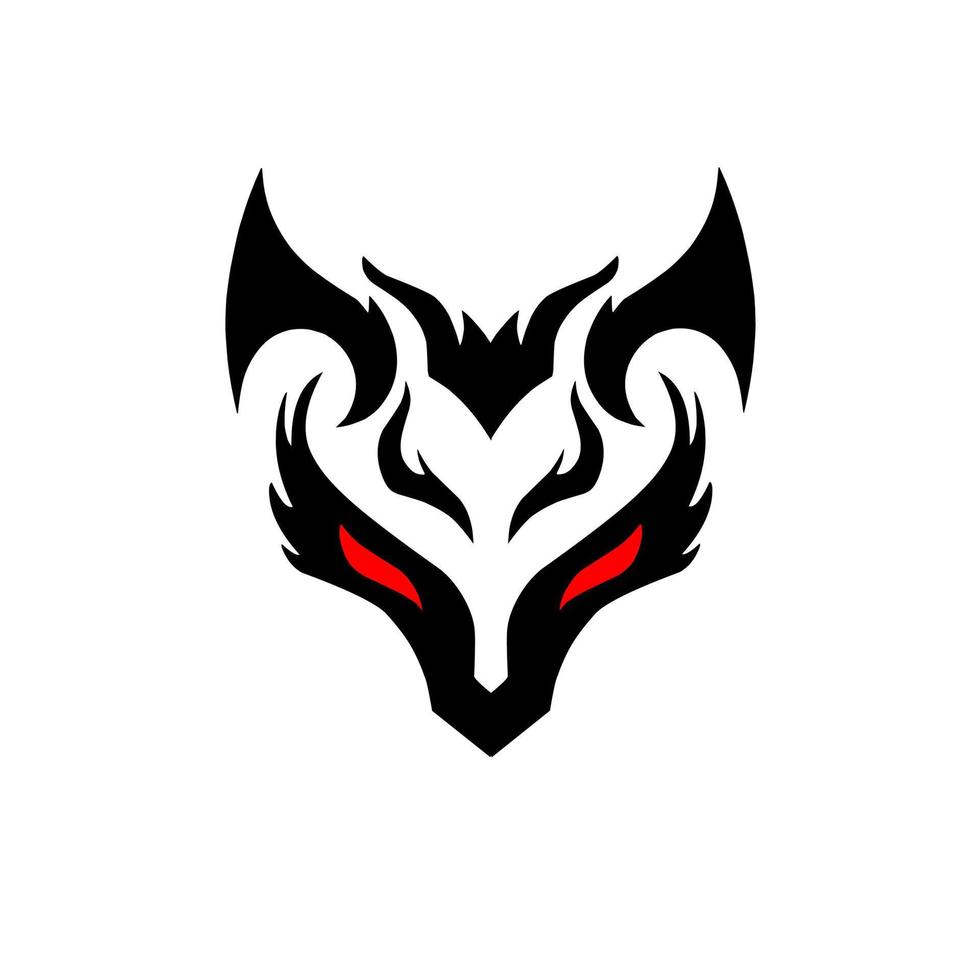 Volpe testa demone logo simbolo con rosso occhi nel clipart stile vettore